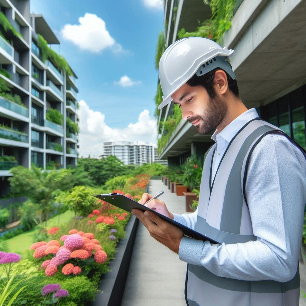 perito revisando mediciones de terrazas