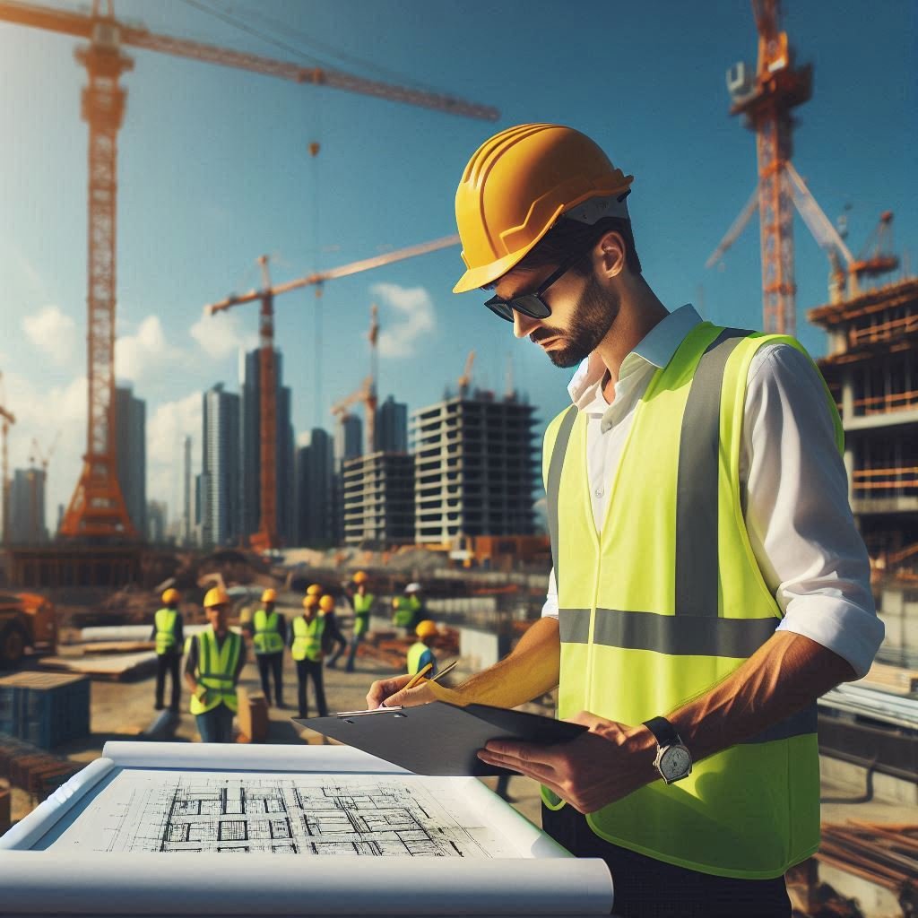 perito de la edificacion revisando documentacion